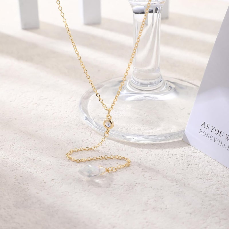Pancert Gold Necklace for Women, Dainty Long Necklace 14k Gold Plated/Silver Y-Shaped Pendant Necklace Trendy Layered Cz Beaded Chain Lip chain Drop Necklaces for Women Gift Jewelry - Image 4